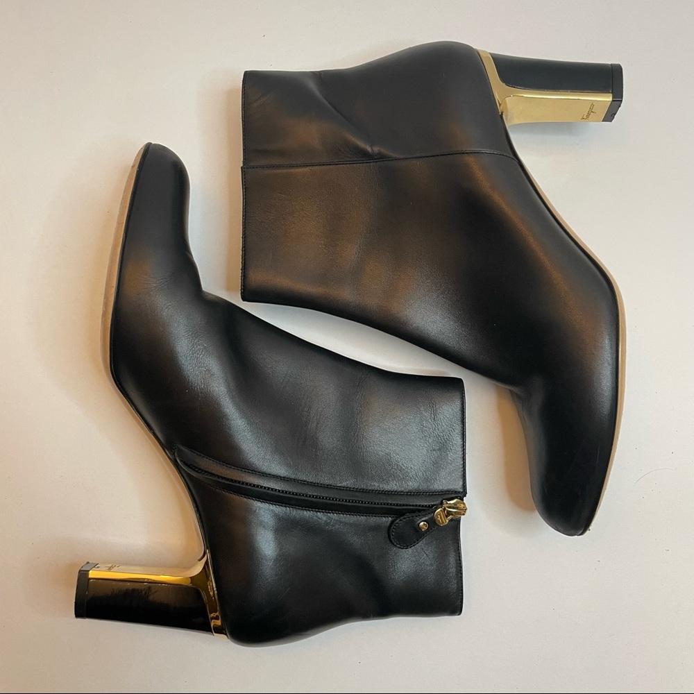 Salvatore Ferragamo Black Leather Boots with Gold Tone Detail 8.5